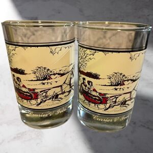 2 Vintage Currier & Ives “The Road In Winter” Glasses